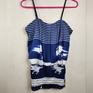 Ellus Adjustable Strap Blue White Striped Women's Small Ruched Tank Top